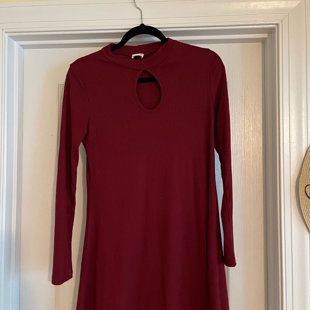 Elegant Red-wine Long Sleeve Dress